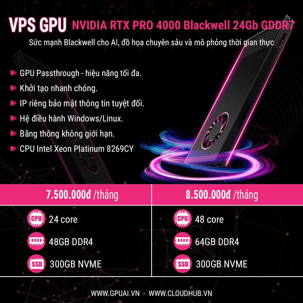 VPS GPU RTX PRO 4000 Blackwell 24Gb